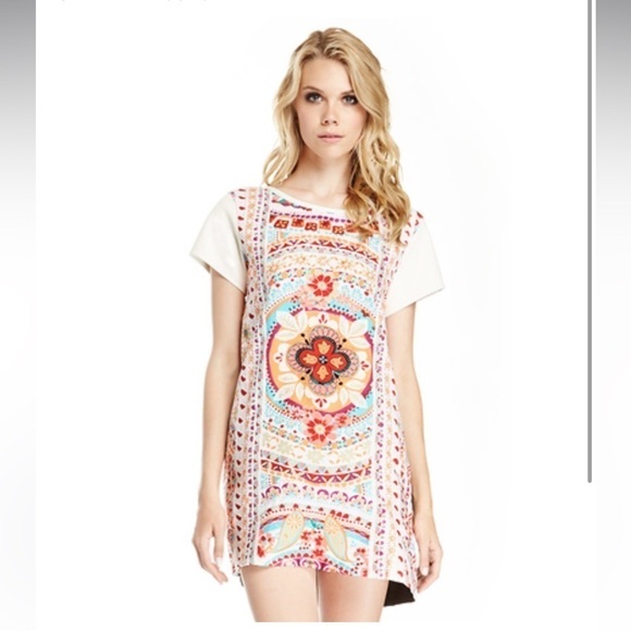 MINKPINK KOMBI LOVE TUNIC TEE/ MINI DRESS WITH FAUX LEATHER SLEEVES - Picture 2 of 11